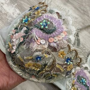 NWOT Taryn Winters Custom Order Bespoke Floral Sequin Beaded Bra Thong Set 32C S